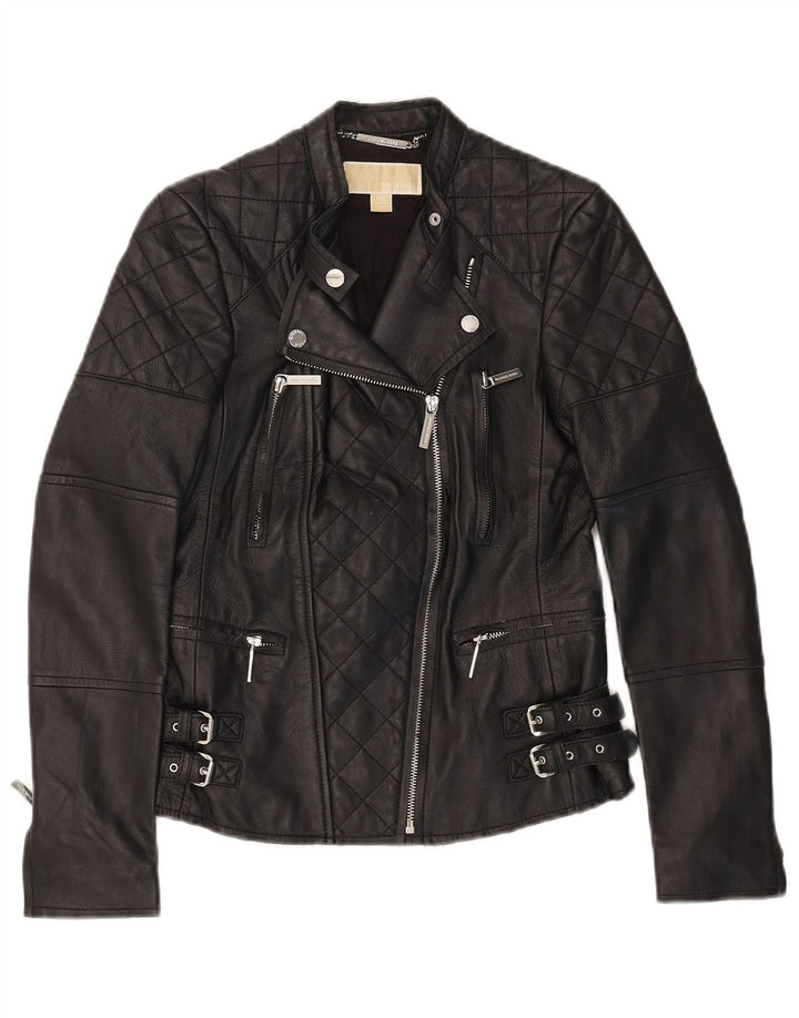 Jachetă de motociclist din piele crop pentru femei Michael Kors UK 2 2XS Piele neagră