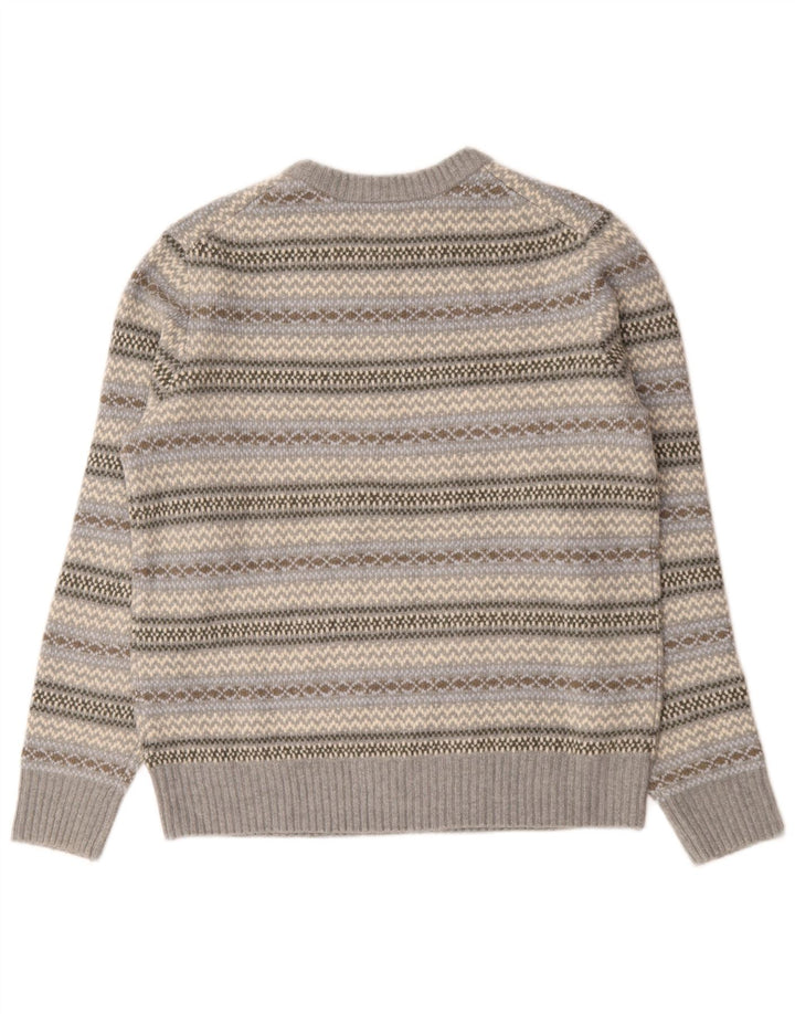 Pulover pentru bărbați Marks & Spencer, cu gât de barcă, din lână Fair Isle, gri mediu