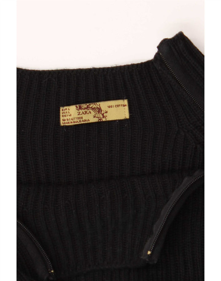 Pulover pentru bărbați Zara, cu fermoar și gât, bumbac mare, negru