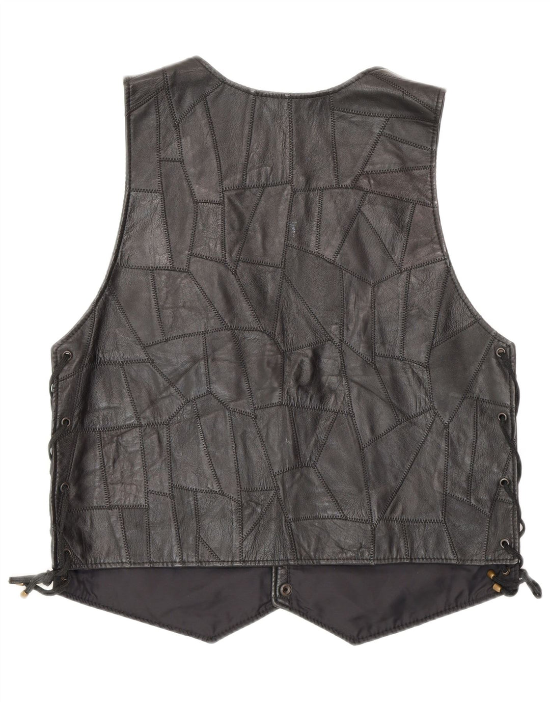 Vestă din piele vintage pentru femei, 2XL, neagră, motociclist cu mozaic