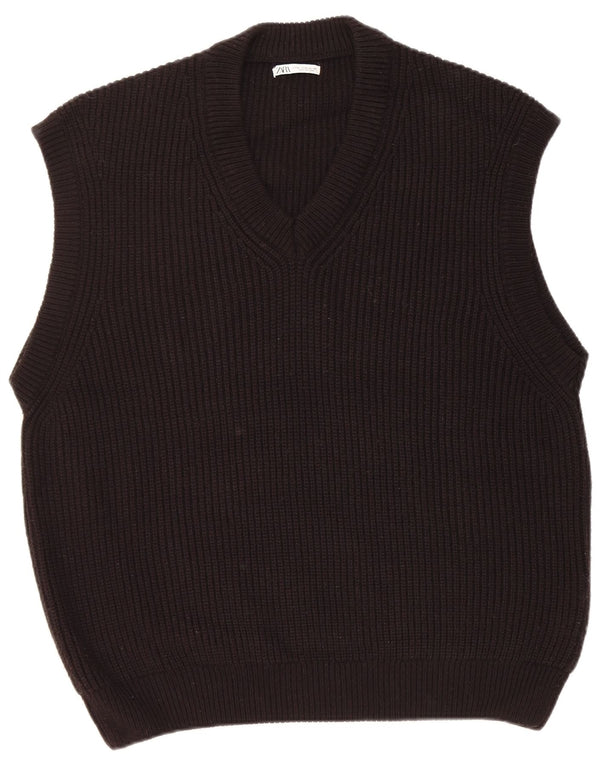Top cu vestă supradimensionată pentru femei Zara UK 18 XL Negru acrilic