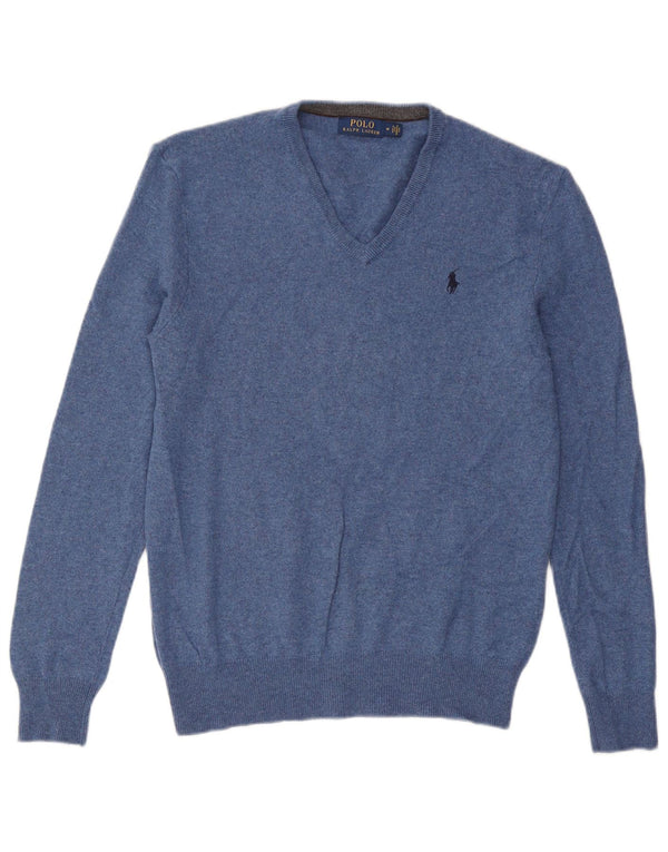 Polo Ralph Lauren Mens V-Neck Jumper Sweater Medium Blue Wool