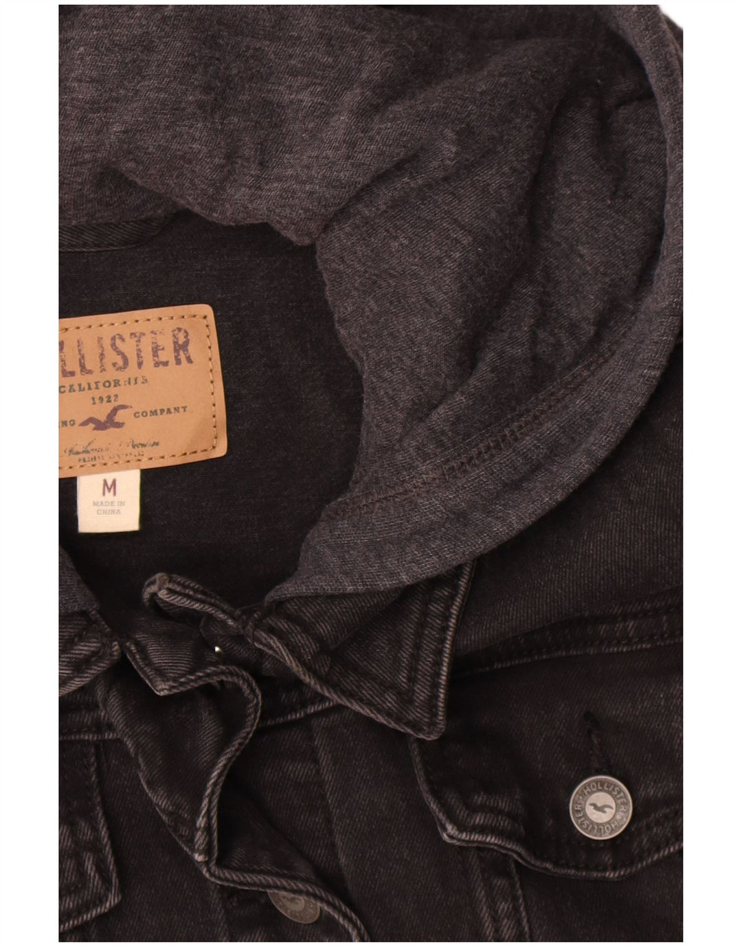 Jachetă de denim cu glugă pentru femei Hollister UK 14 Medium Gri Colorblock