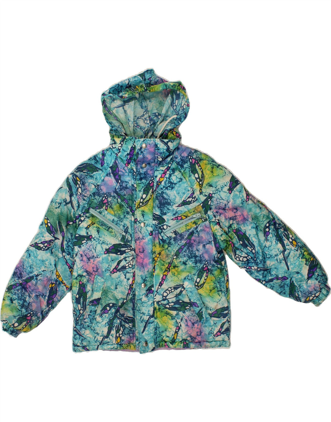 VINTAGE Boys Abstract Pattern Hooded Windbreaker Jacket 15-16 Years Blue Vintage Vintage and Second-Hand Vintage from Messina Hembry 