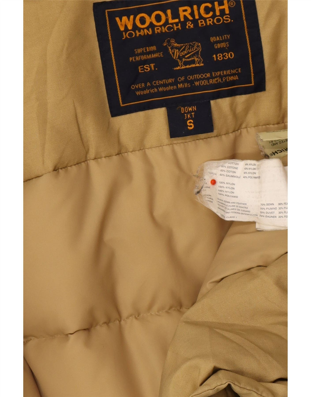 WOOLRICH Womens Hooded Padded Jacket UK 10 Small Beige Cotton