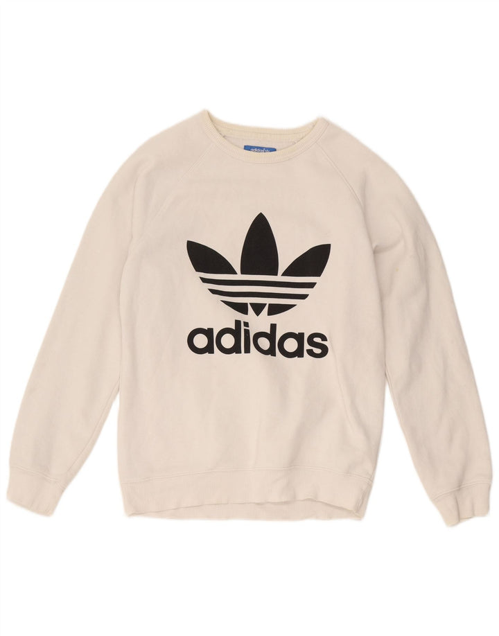Hanorac grafic pentru bărbați Adidas Jumper mic, alb, bumbac