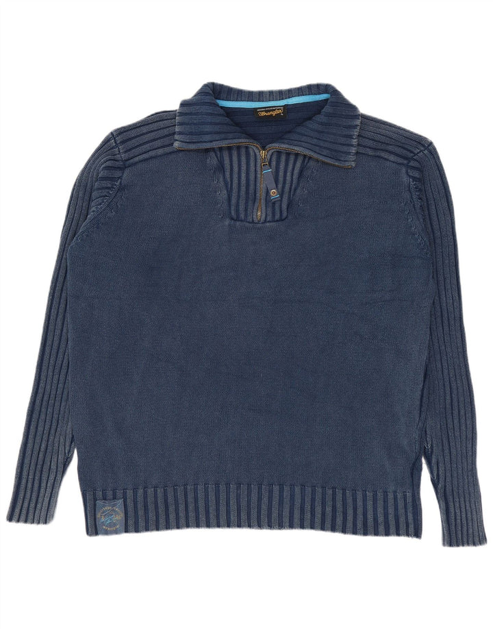 Pulover pentru bărbați Wrangler, cu fermoar, cu gât, bumbac mare, albastru
