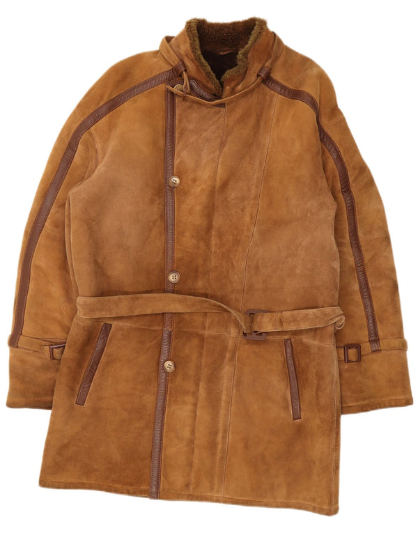 Pardesiu din shearling vintage pentru bărbați UK 36 mic maro