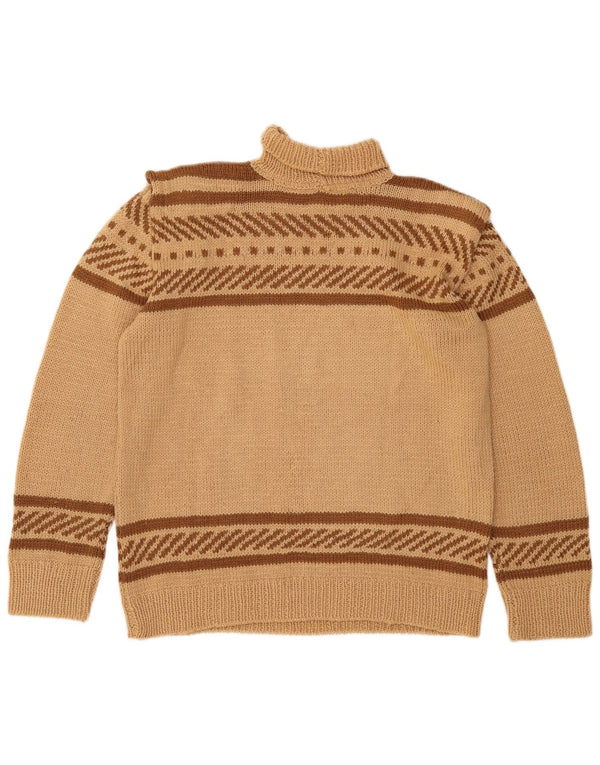 VINTAGE Pulover cu gât rulat pentru femei UK 16 mare, bej, cu dungi