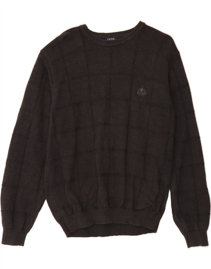 IZOD Mens Boat Neck Jumper Sweater Large Grey Check Cotton Vintage Izod and Second-Hand Izod from Messina Hembry 