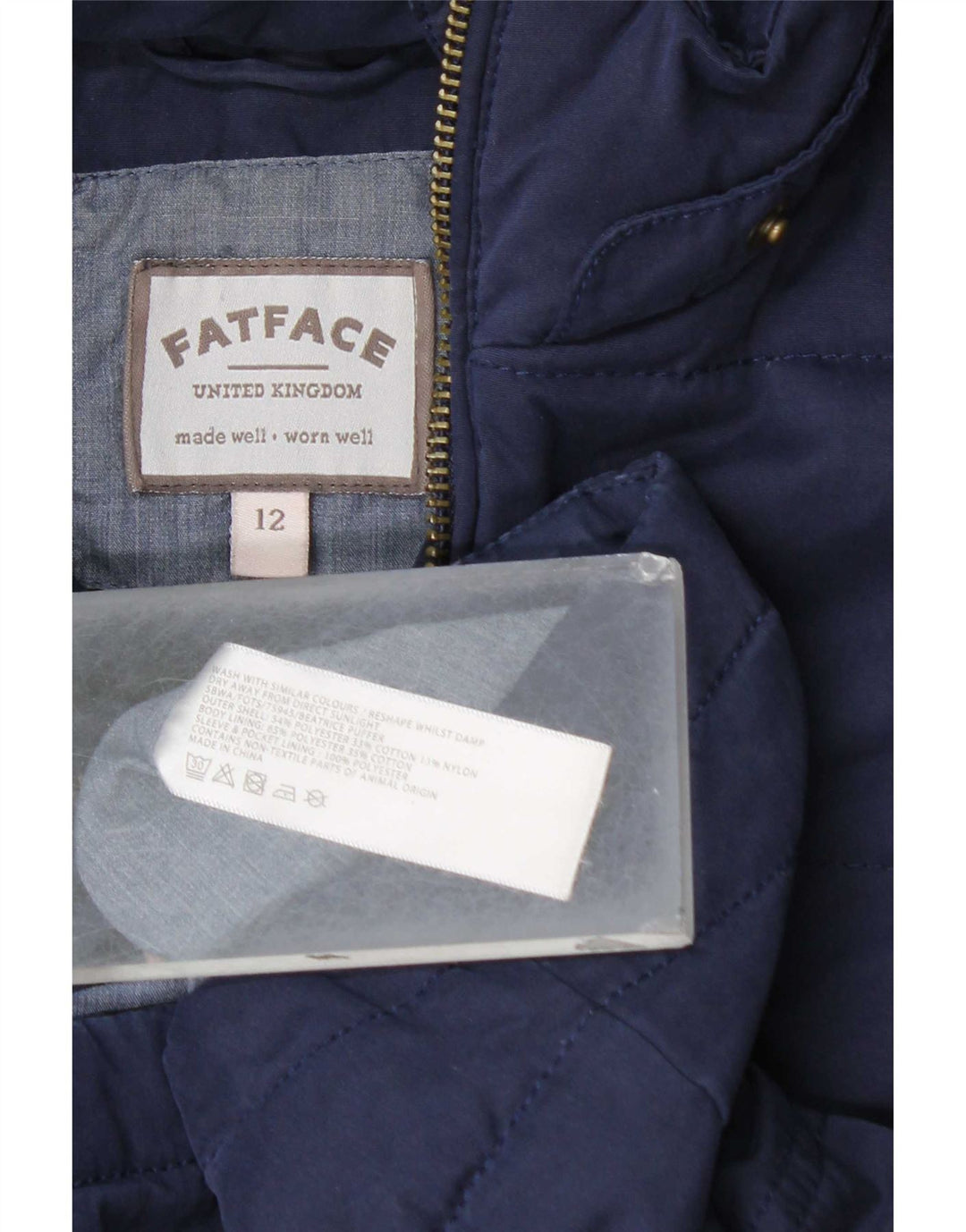 Jachetă căptușită cu glugă pentru femei Fat Face UK 12 Poliester mediu bleumarin