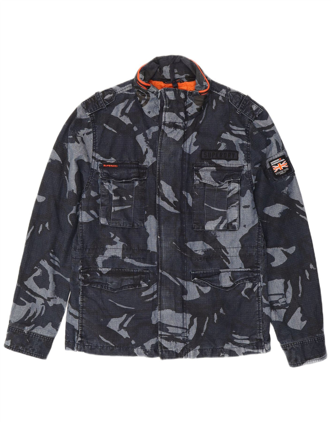 Jachetă militară pentru bărbați SUPERDRY UK 40 mare, din bumbac, camuflaj, albastru