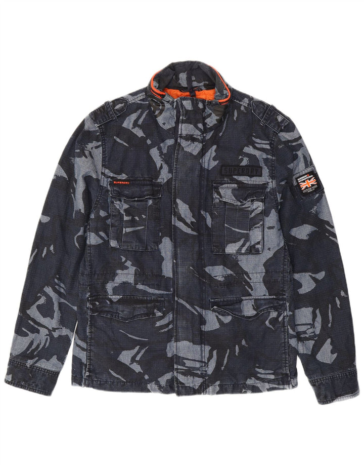 Jachetă militară pentru bărbați SUPERDRY UK 40 mare, din bumbac, camuflaj, albastru