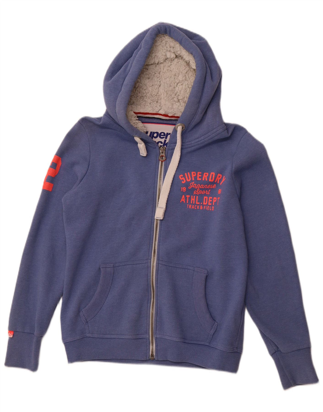 SUPERDRY Pulover cu glugă cu fermoar cu grafic pentru femei UK 18 XL Bumbac albastru