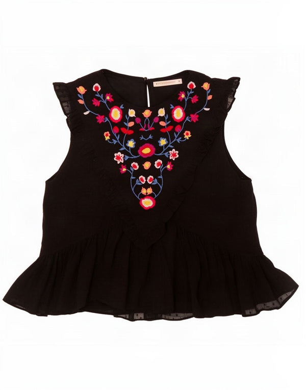 Zara Womens Trafaluc Blouse Top UK 12 Medium Black Floral