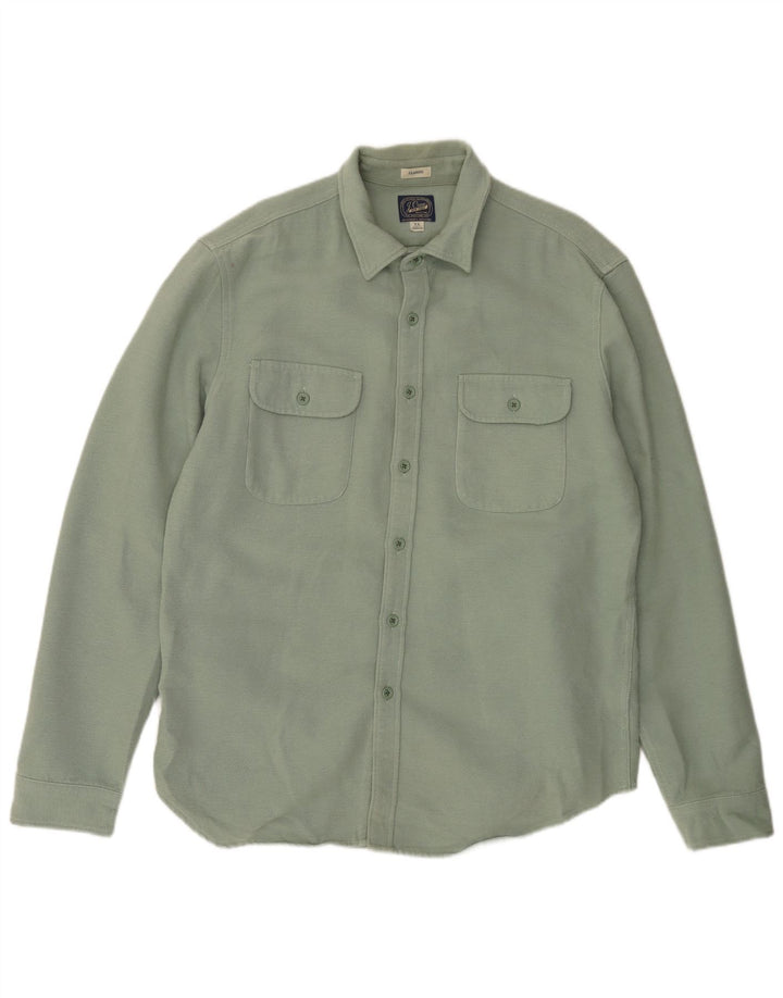 Cămașă clasică de flanel pentru bărbați J. CREW, bumbac verde XL