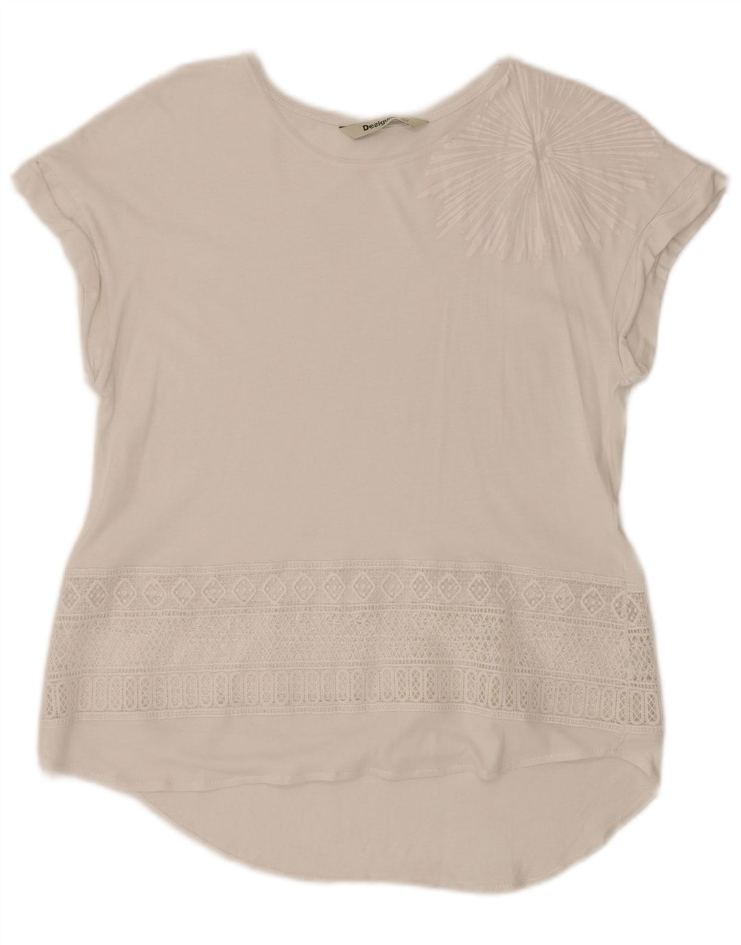 Bluză cu grafică DESIGUAL pentru femei UK 12 Medium White Geometric