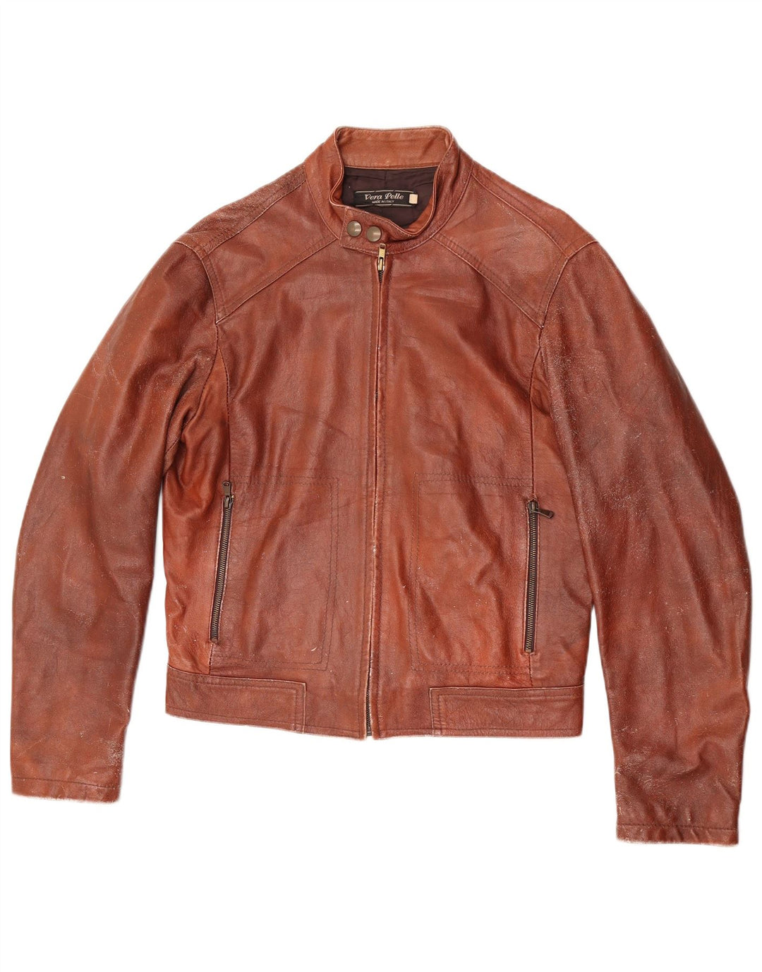 Jachetă din piele vintage pentru femei IT 48 XL din piele maro