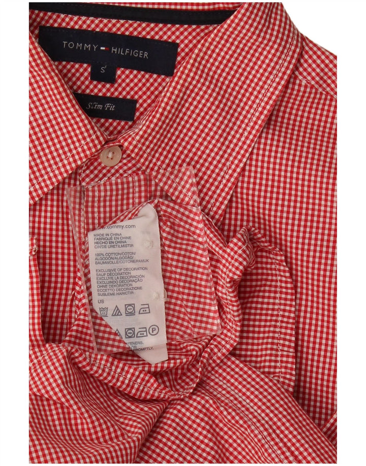 TOMMY HILFIGER Mens Slim Fit Shirt Small Red Gingham Cotton