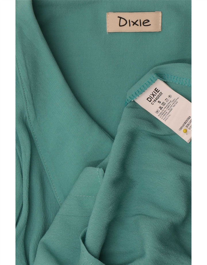 Bluză cămașă vintage pentru femei UK 10 Small Blue Viscose