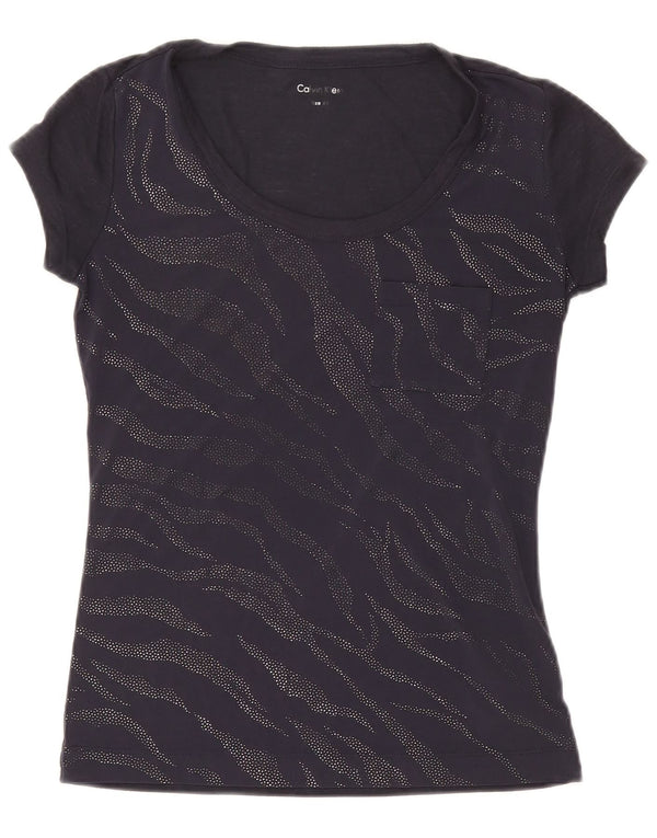 Calvin Klein Womens Graphic T-Shirt Top UK 6 XS Navy Blue Animal Print