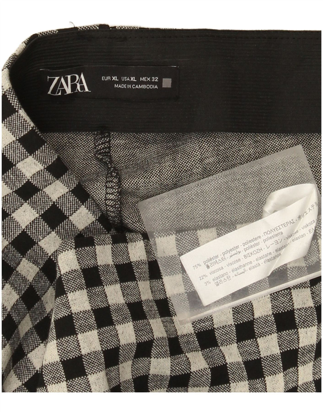 Pantaloni casual slim pentru femei Zara XL W32 L27 Poliester vichy negru