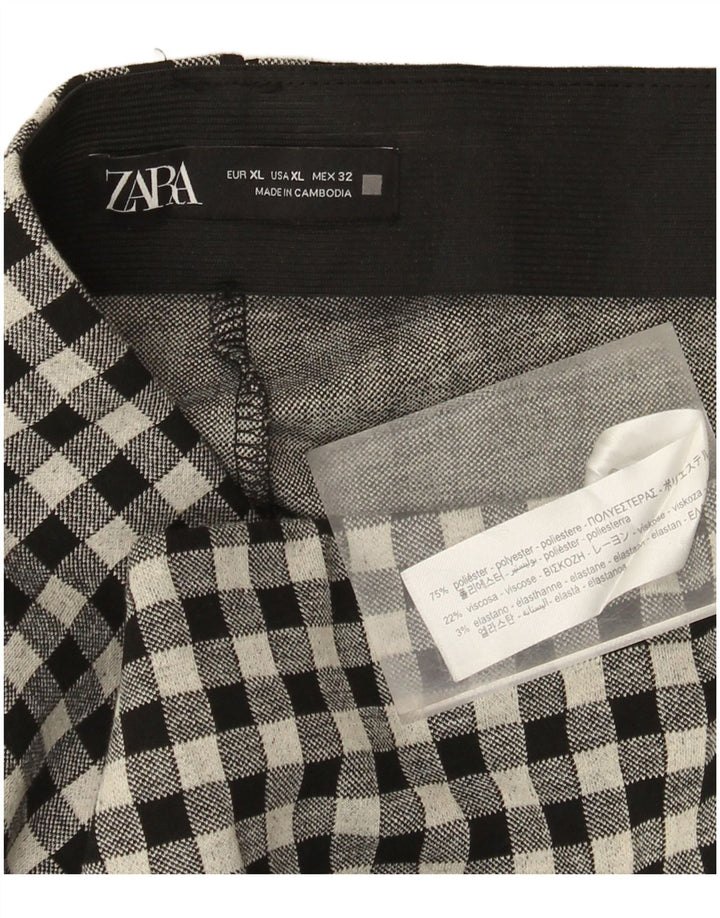 Pantaloni casual slim pentru femei Zara XL W32 L27 Poliester vichy negru