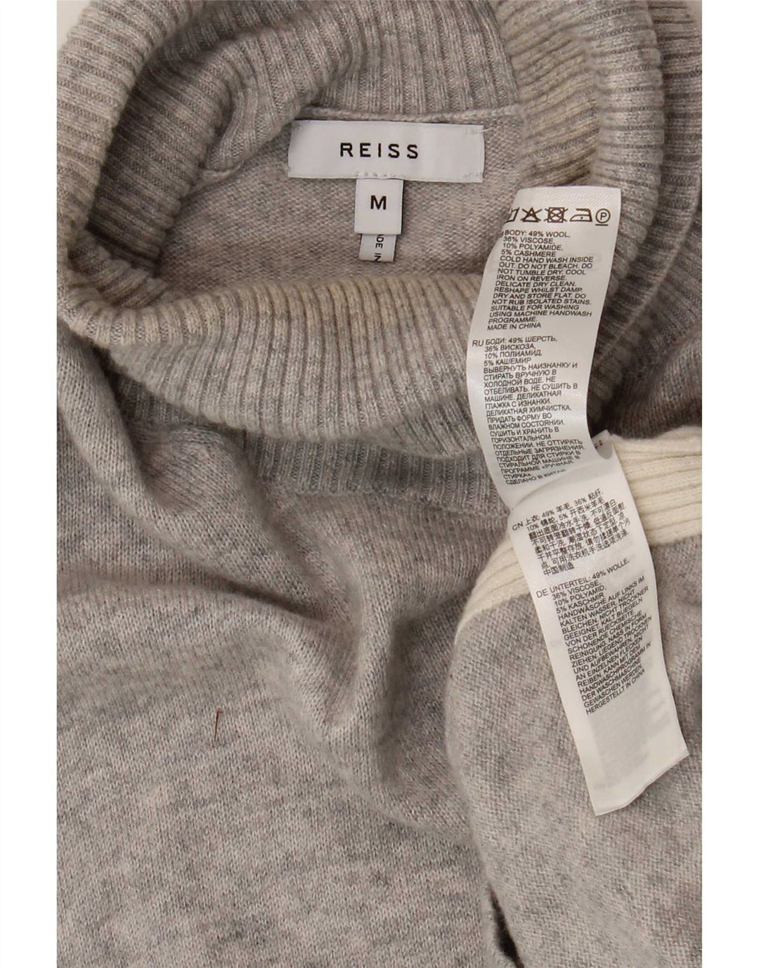 Pulover pentru bărbați Reiss cu gât rulat, lână color bloc, gri mediu