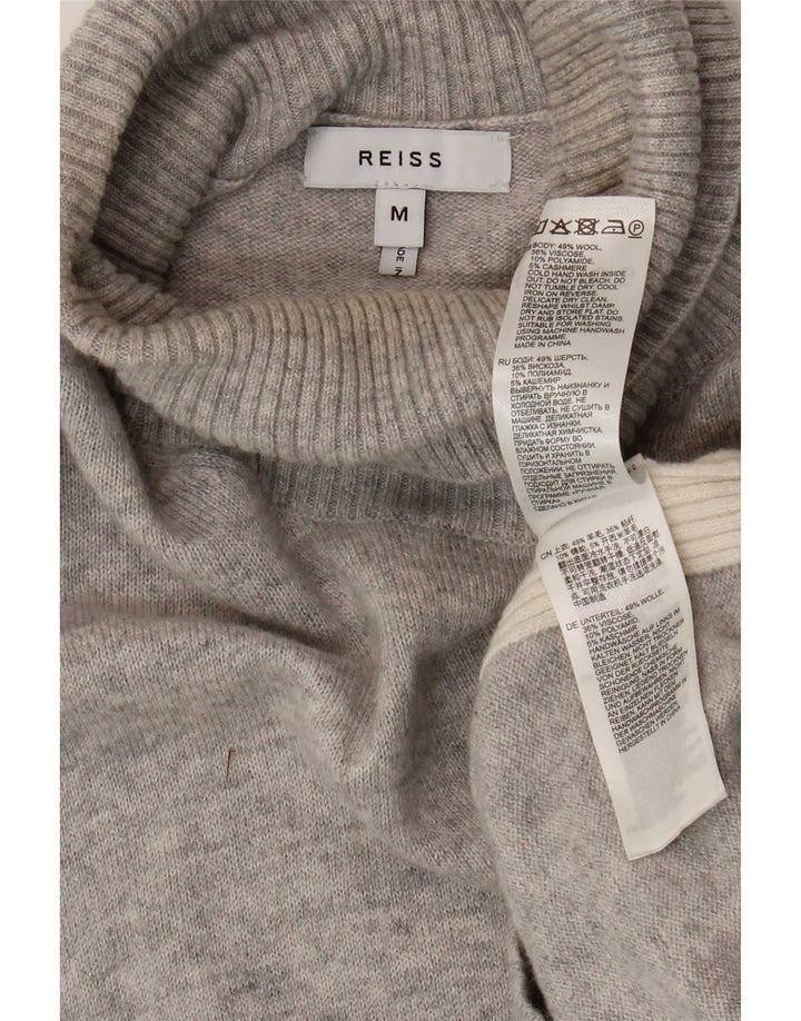 Pulover pentru bărbați Reiss cu gât rulat, lână color bloc, gri mediu