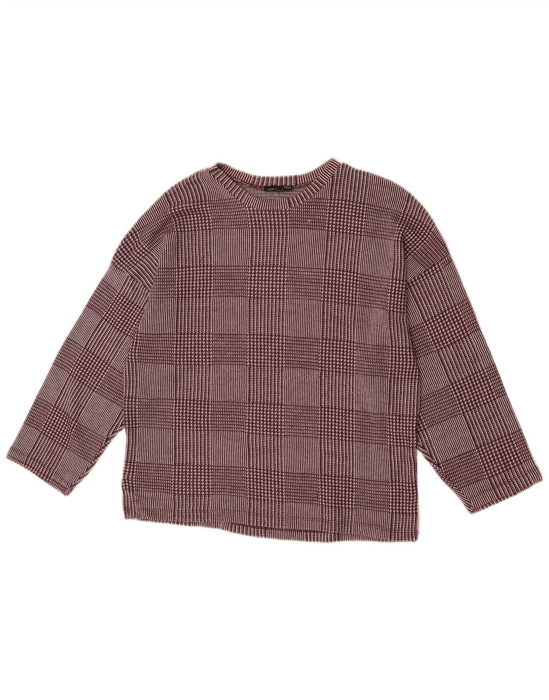 Top pentru femei Zara cu mâneci 3/4 UK 14 Medium Burgundy Check