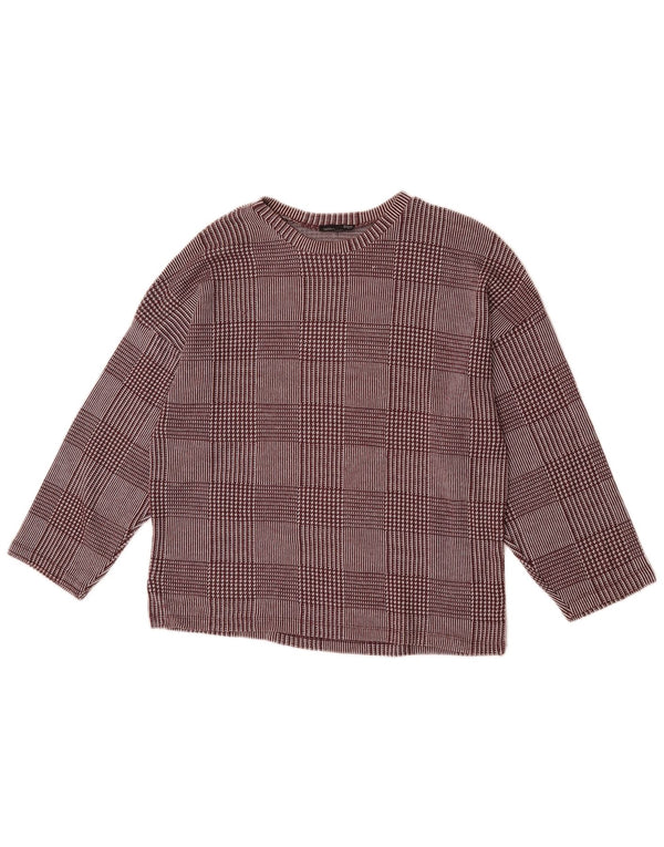 Top pentru femei Zara cu mâneci 3/4 UK 14 Medium Burgundy Check