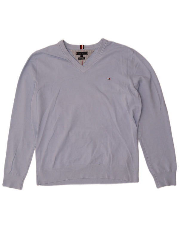 Pulover cu decolteu în V Tommy Hilfiger pentru femei UK 22 3XL Bumbac albastru