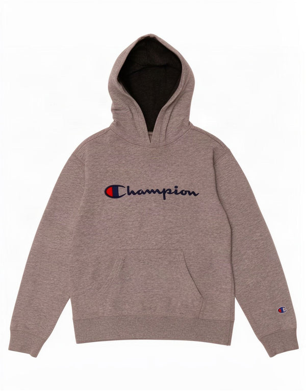 Champion Boys Graphic Hoodie Jumper 9-10 Years Medium Grey Flecked Cotton