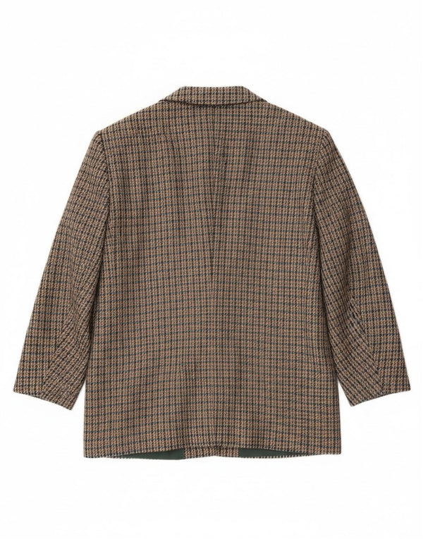 Jachetă vintage pentru femei cu 2 nasturi, UK 20 2XL, lână verde Houndstooth