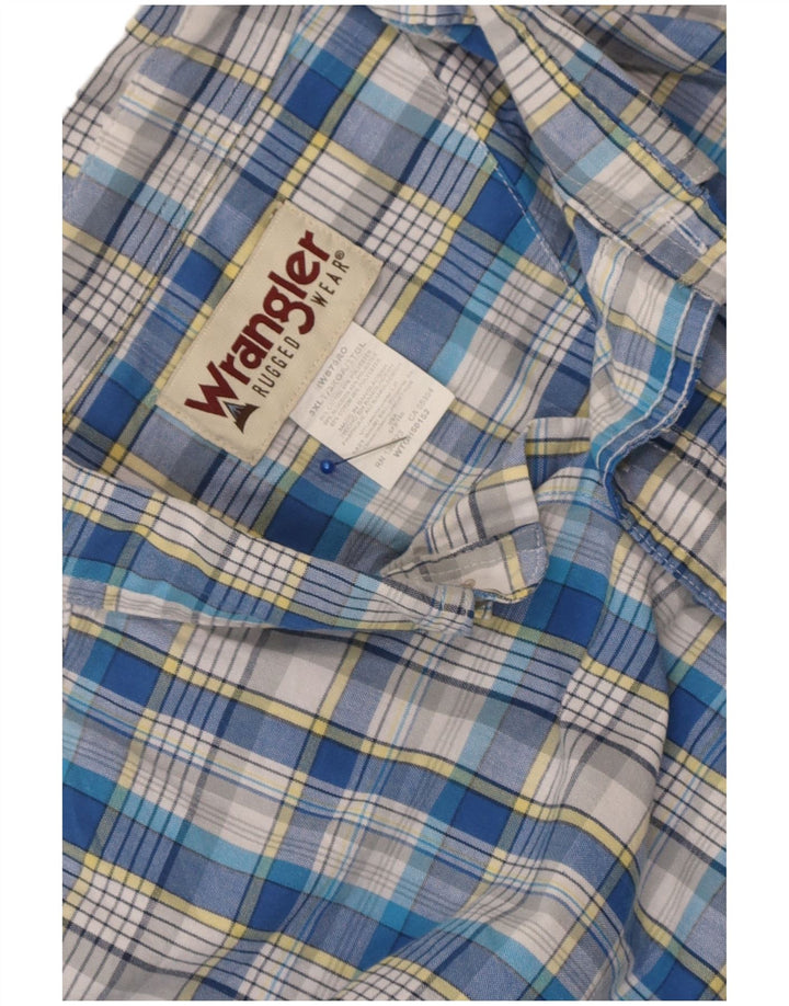 Wrangler Mens Tall Short Sleeve Shirt 3XL Blue Check Cotton