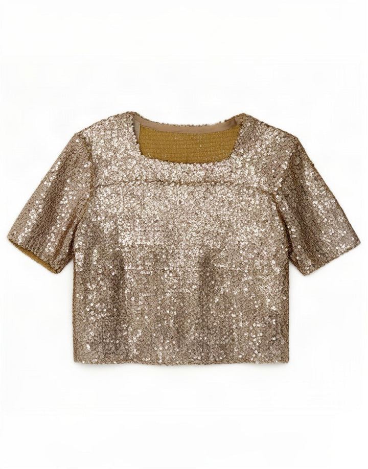 Bluză vintage cu paiete pentru femei UK 12 Medium Gold