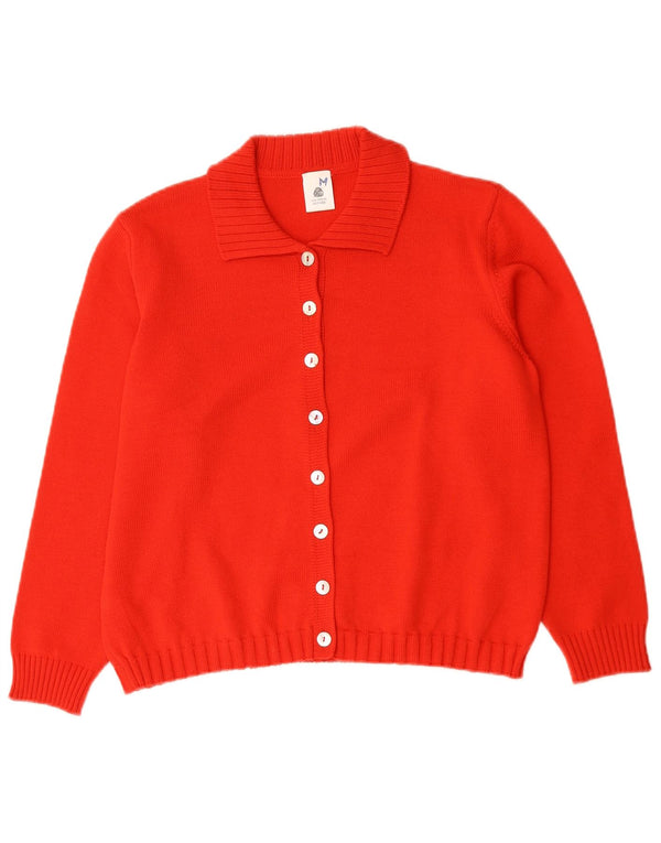 Pulover Cardigan Vintage pentru Damă UK 14 Lână Merinos Roșu Mediu