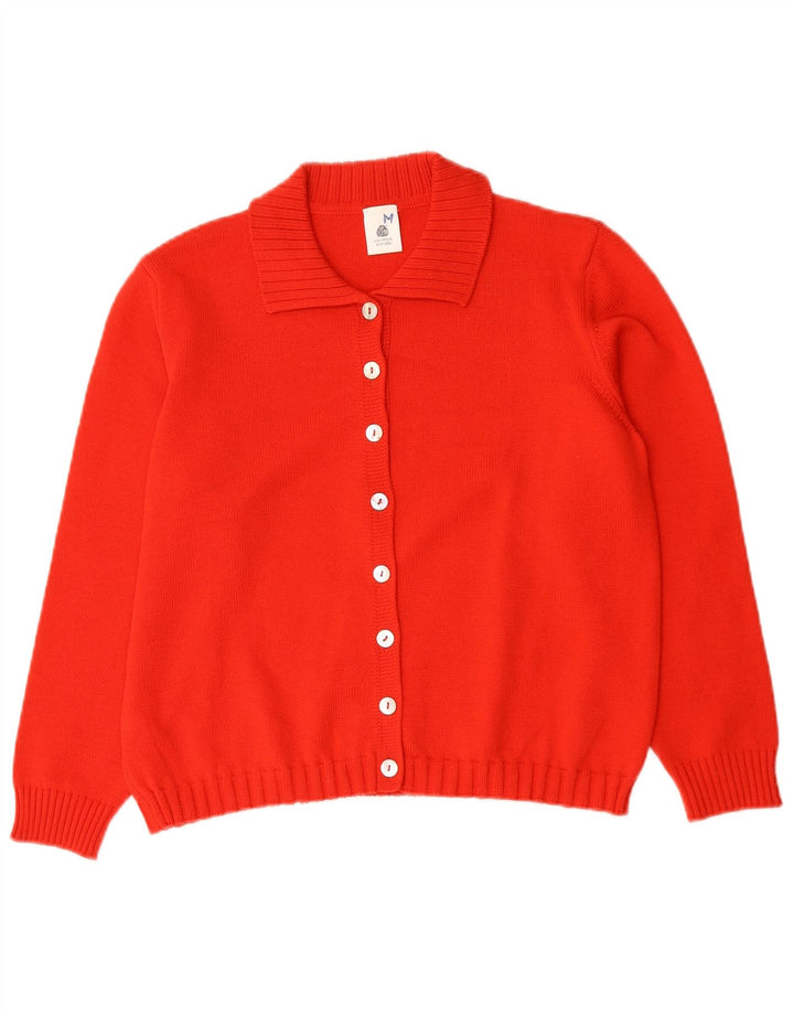 Pulover Cardigan Vintage pentru Damă UK 14 Lână Merinos Roșu Mediu
