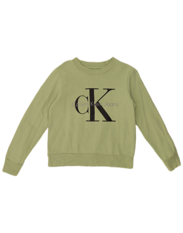 Calvin Klein Jeans Pulover cu grafic pentru femei UK 6 XS Bumbac verde