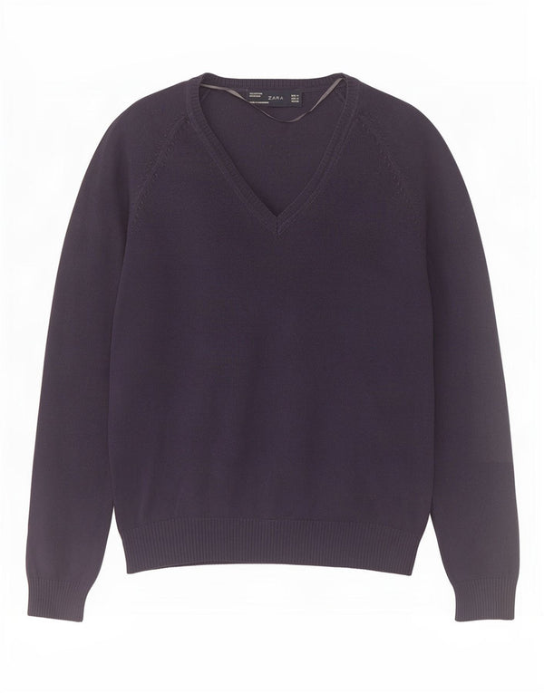Pulover cu decolteu în V Zara pentru femei UK 12 Medium Bleumarin
