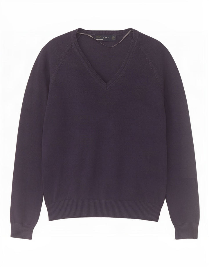 Pulover cu decolteu în V Zara pentru femei UK 12 Medium Bleumarin