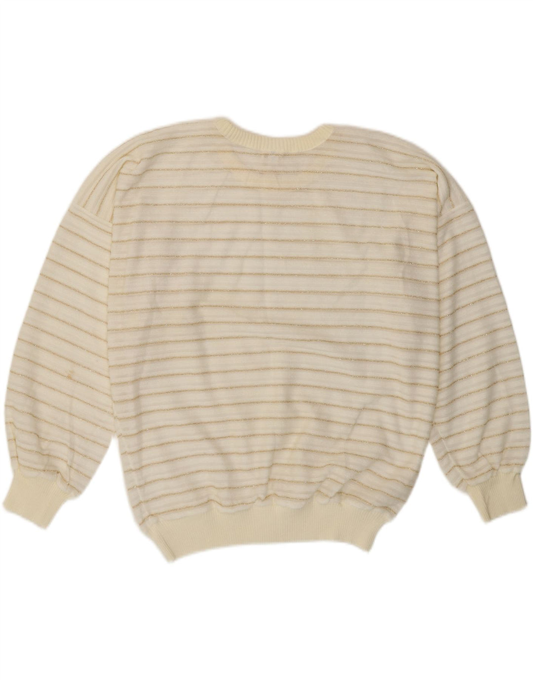 Pulover vintage pentru femei cu decolteu rotund EU 42 mare cu dungi albe