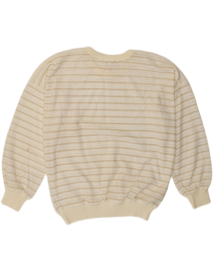 Pulover vintage pentru femei cu decolteu rotund EU 42 mare cu dungi albe