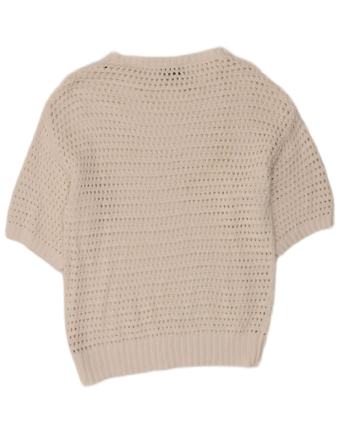 MASSIMO DUTTI Pulover pentru damă, croșetat, cu gât de barcă, UK 12 Medium White