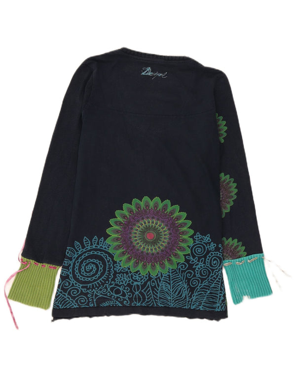 Desigual Top grafic pentru femei cu mânecă lungă UK 14 mare bleumarin cachetă