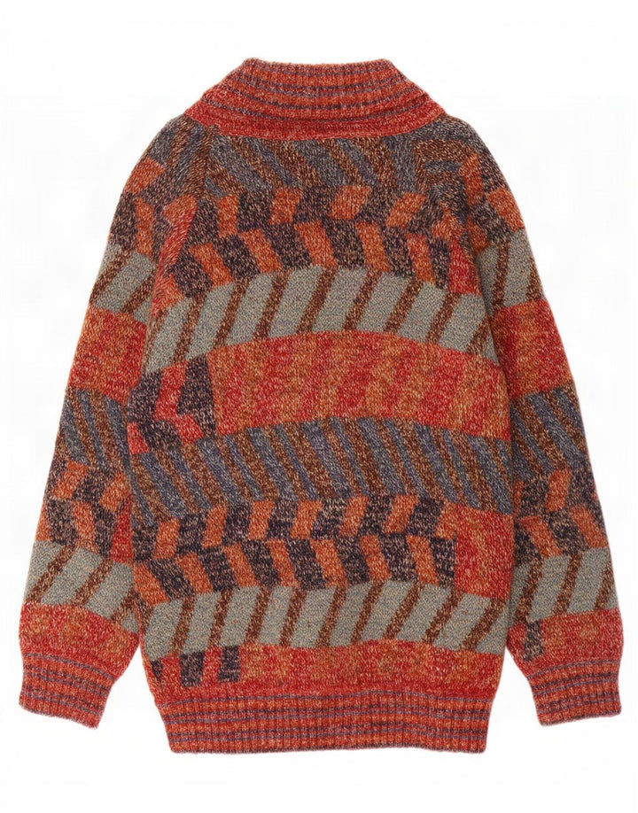 Cardigan Vintage pentru bărbați cu paragate din lână geometrică multicoloră mare