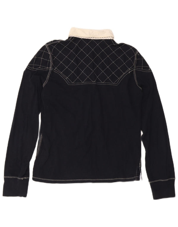 Tricou polo Rugby cu mânecă lungă pentru femei Ralph Lauren UK 18 XL Bumbac bleumarin