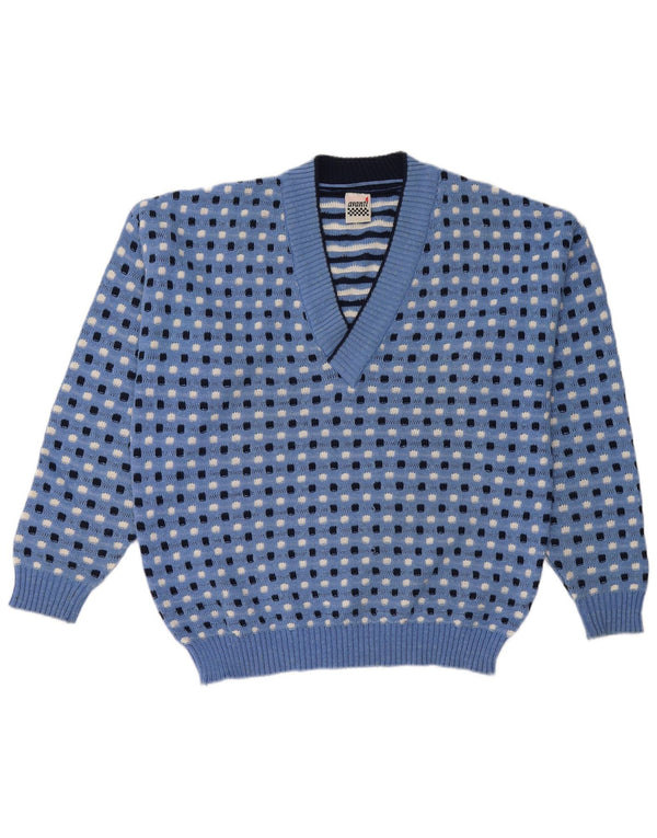 C&A Pulover cu decolteu în V pentru femei IT 48/50 XL, bumbac cu carouri albastre