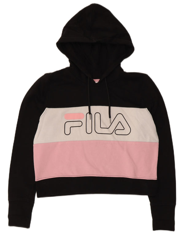 Pulover Fila Crop Graphic Hoodie pentru femei UK 10 Small Black Colorblock