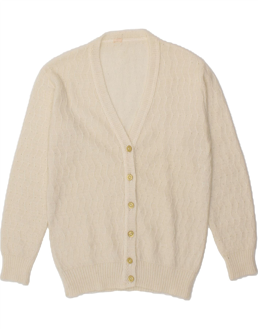VINTAGE Womens Cardigan Sweater UK 14 Medium Off White Acrylic Vintage Vintage and Second-Hand Vintage from Messina Hembry 